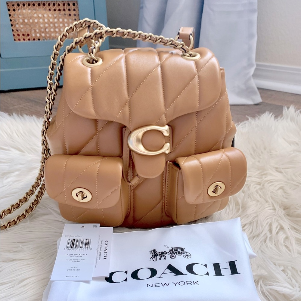 Coach Quilted Backpack in Camel Tan with Gold Hardware